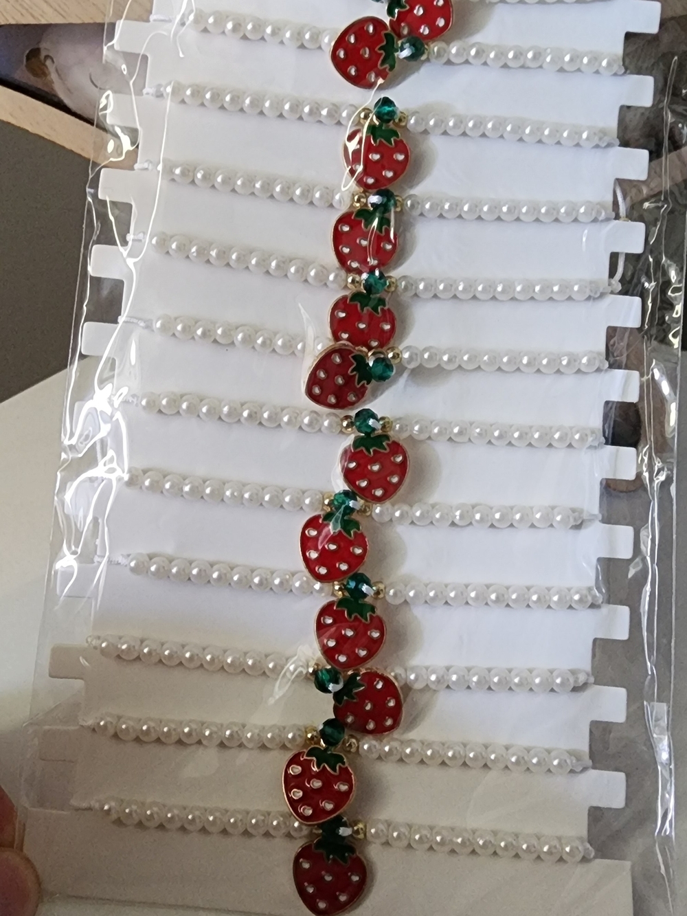 12 Pcs 🍓✨️Kids Strawberry Pearl Bracelet - Red